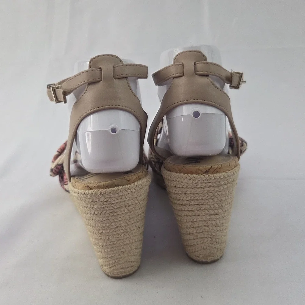 Sam Edelman Espadrille Wedge Sandals Women's Size 9.5 Pink Floral Ankle Strap